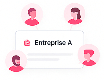 Interface illustrant la collaboration autour d’une entreprise